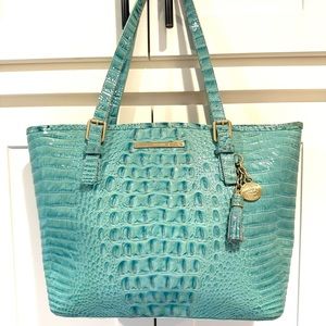 Brahmin Medium Asher Turquoise Melbourne Cove Crocodile Tote